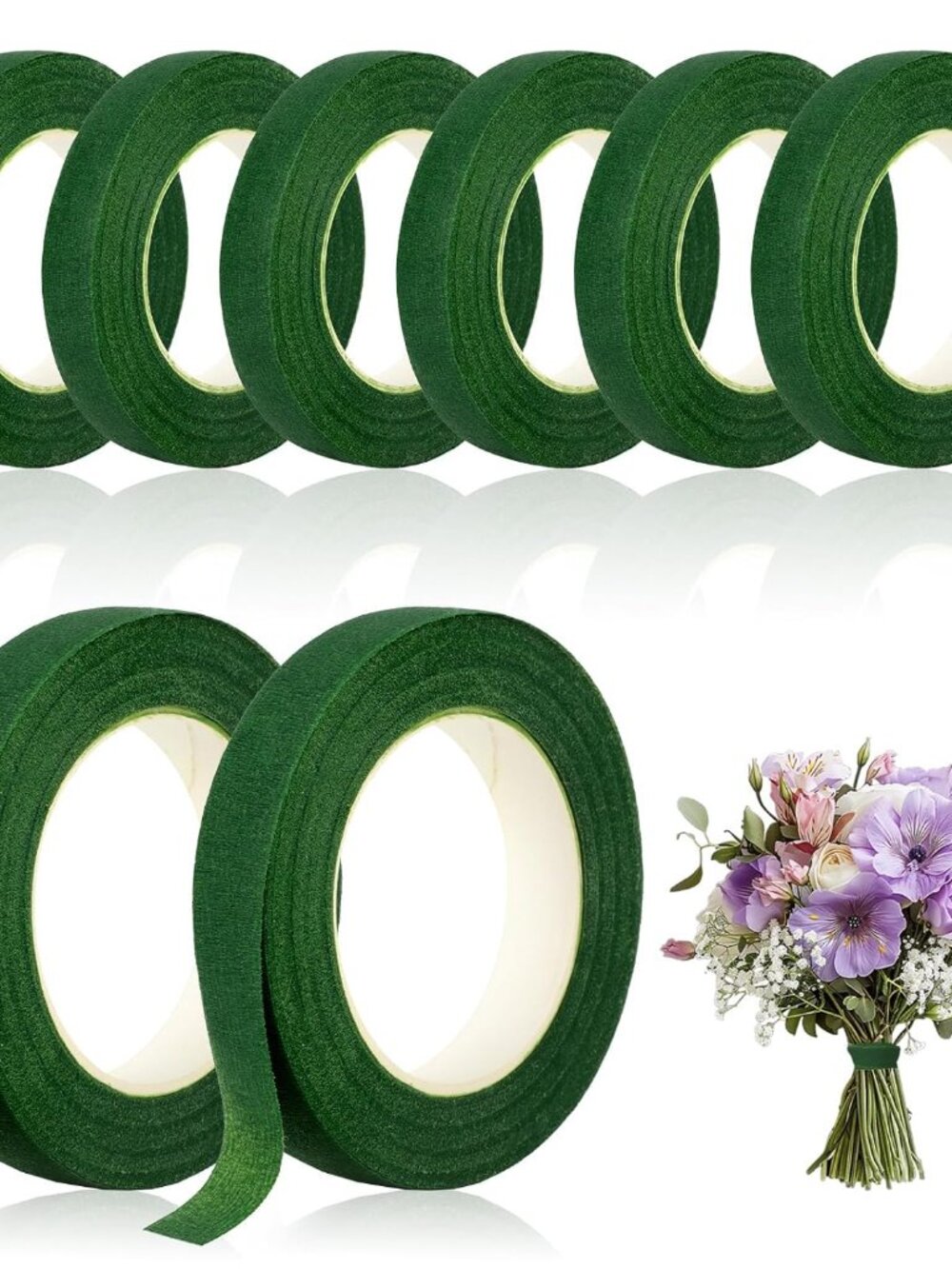 8 Rolls Floral Tape 1/2inch Flower Tape, Green Floral Tape | 30 Yards Florist Ta